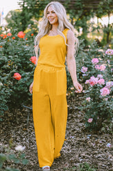Textured Round Neck Top and Wide Leg Pants Set OutfitFlow